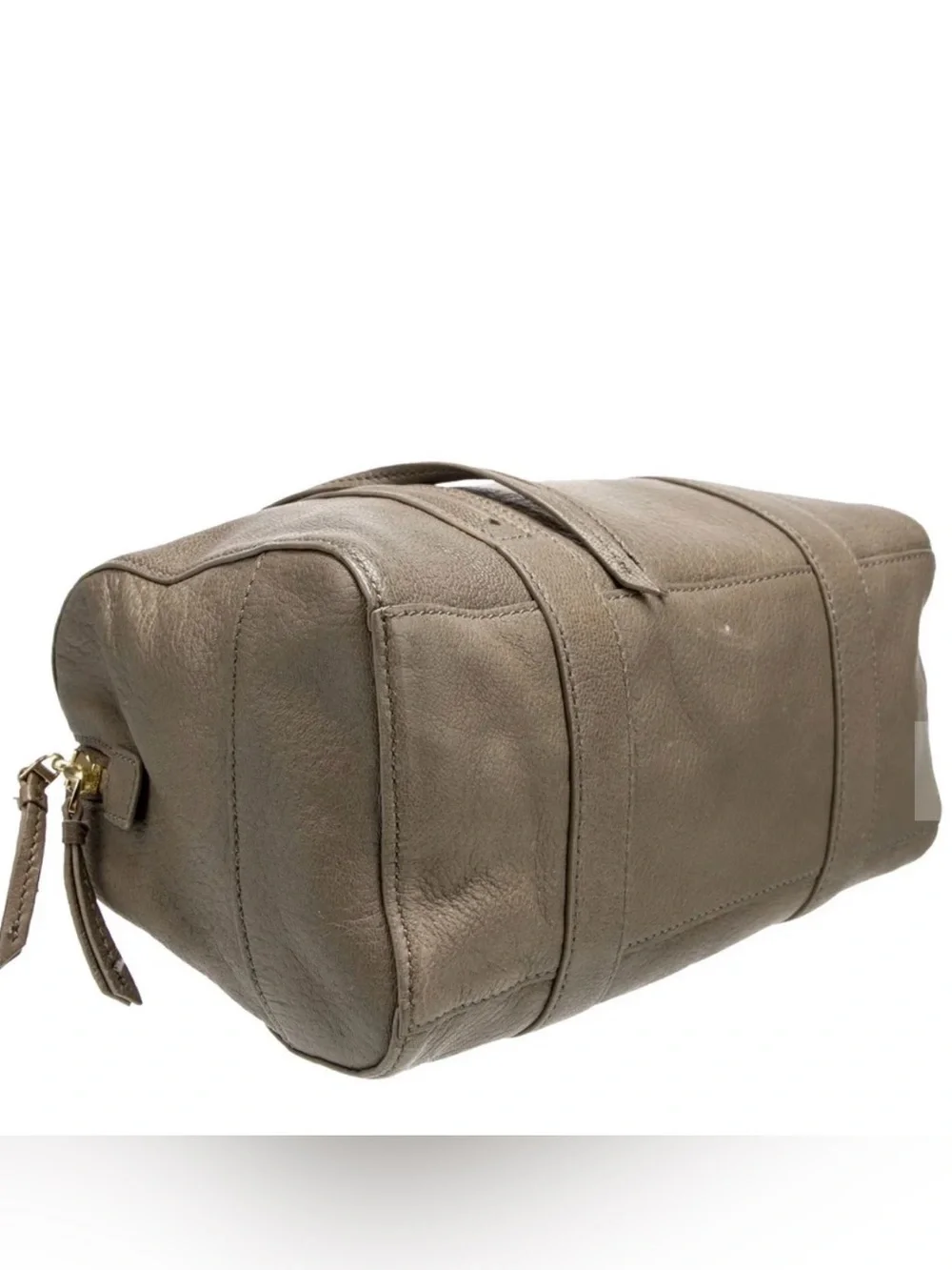 Tory Burch Taupe Pebbled Leather Satchel with Logo